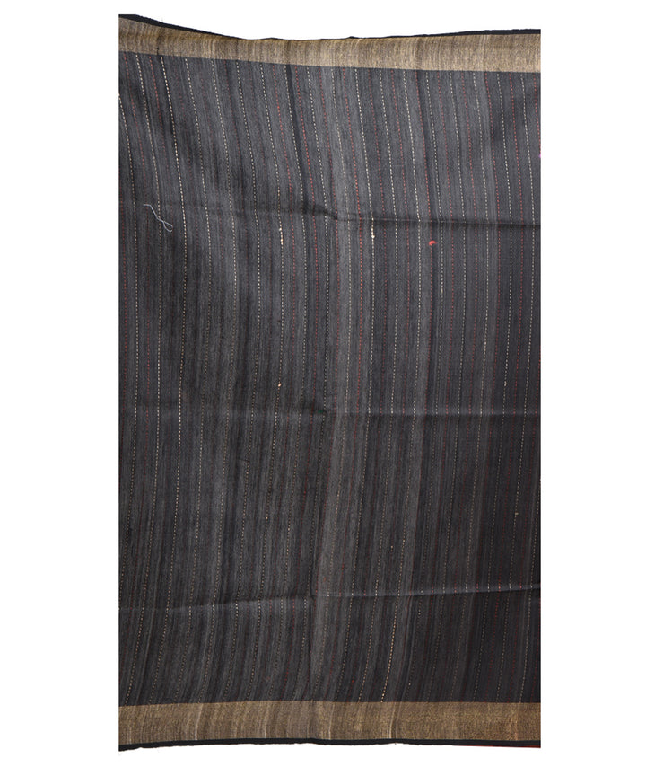 Red black handwoven tussar silk saree