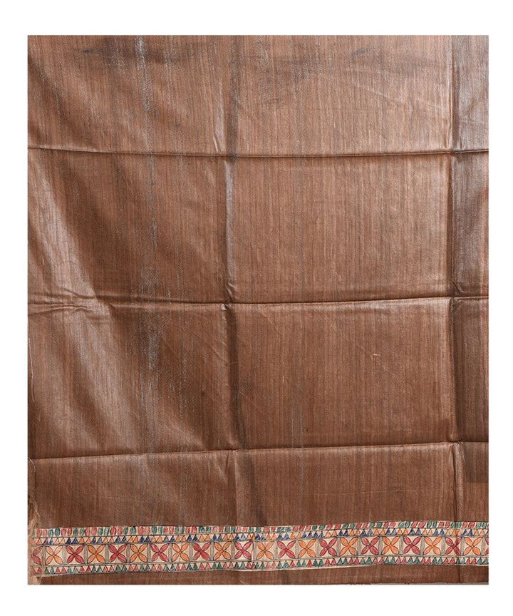 Brown multicolor handloom tussar silk madhubani painting saree