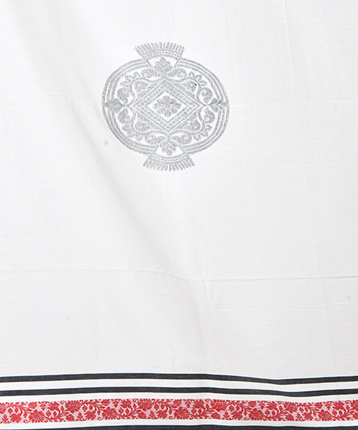 White red handloom jamdani cotton saree