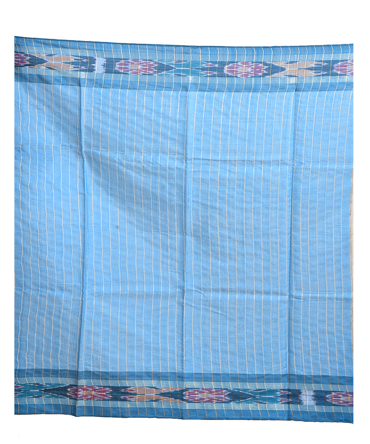 Beige cyan blue handwoven tussar silk saree