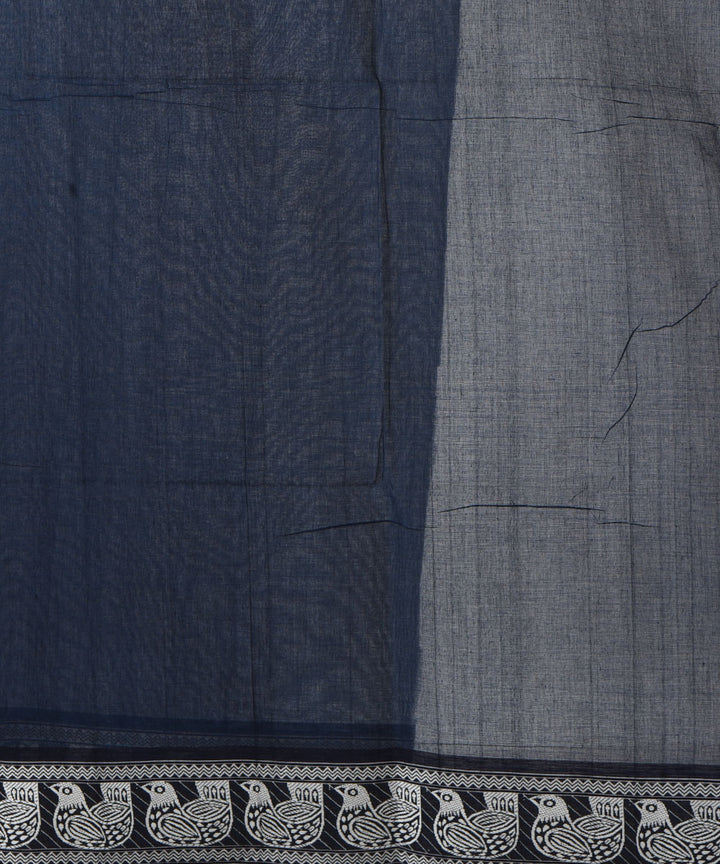 Navy blue white handloom shantipuri cotton saree
