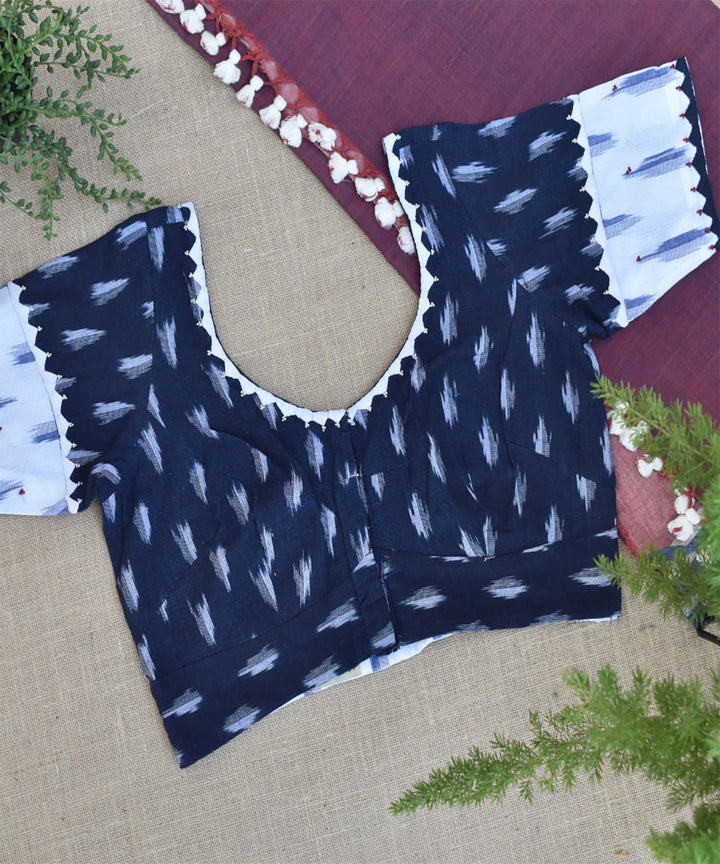 Blue handwoven ikat embroidered blouse
