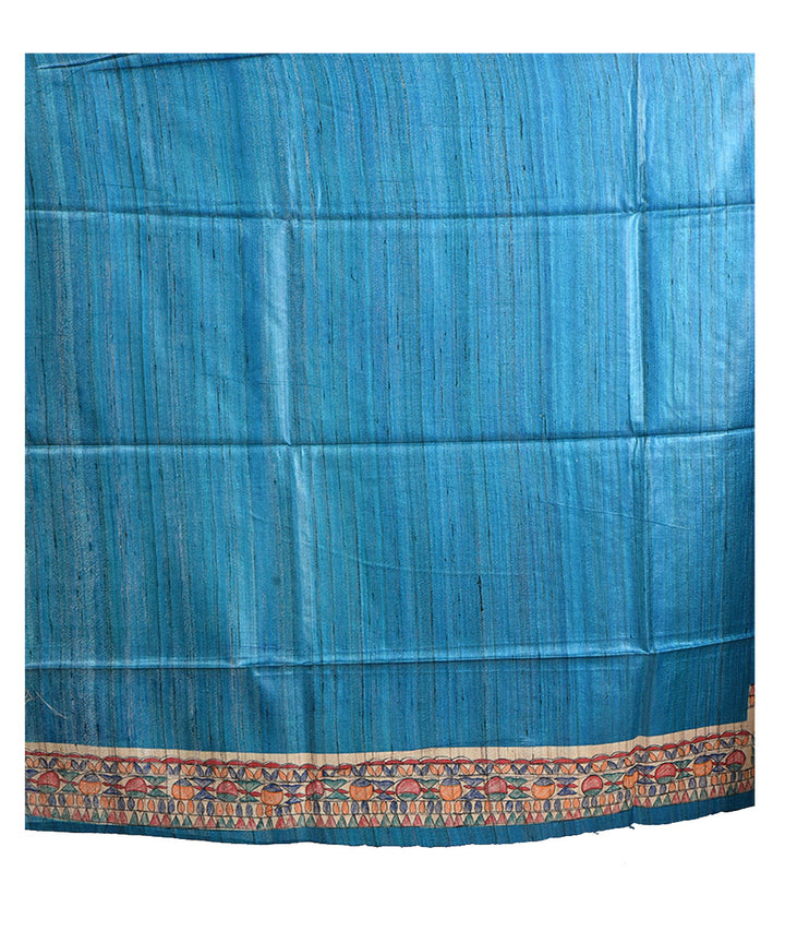 Sky blue multicolor handloom tussar silk madhubani painting saree