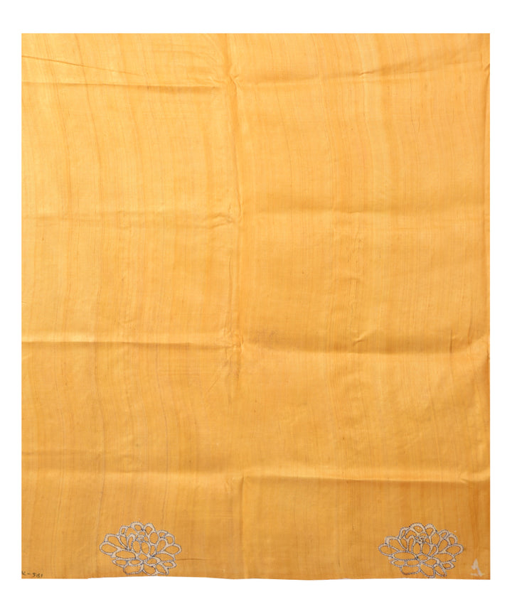Beige mustard hand kantha stitched tussar silk saree