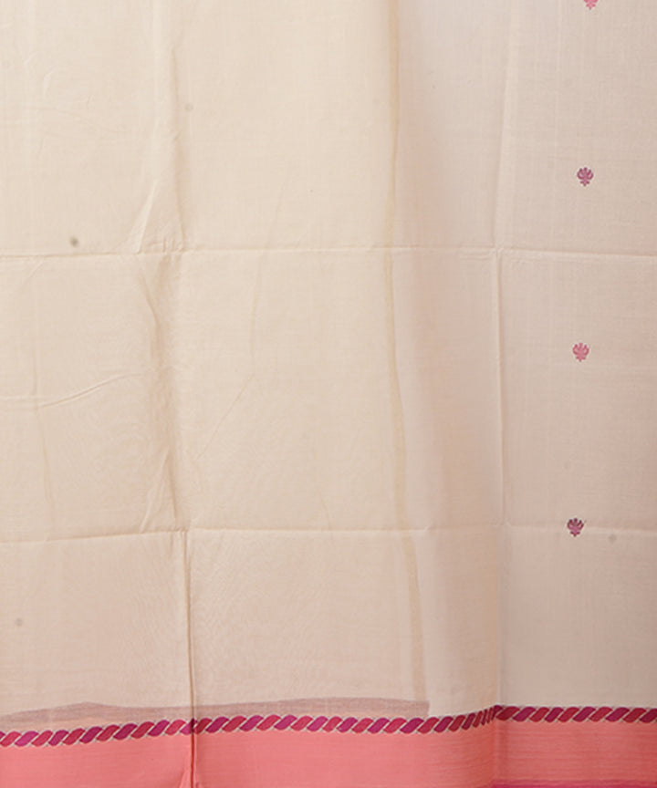 Beige pink handloom cotton shantipuri saree