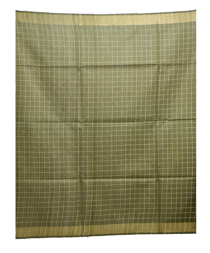 Dark green beige handwoven tussar silk saree