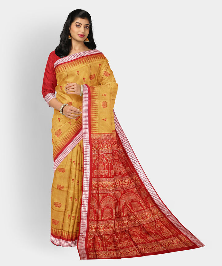 Aztec gold multicolor silk handwoven bomkai saree