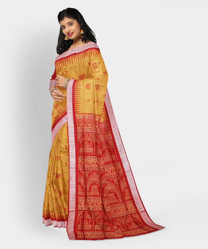 Aztec gold multicolor silk handwoven bomkai saree