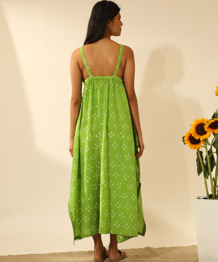 Green handcrafted bandhani cotton long dress