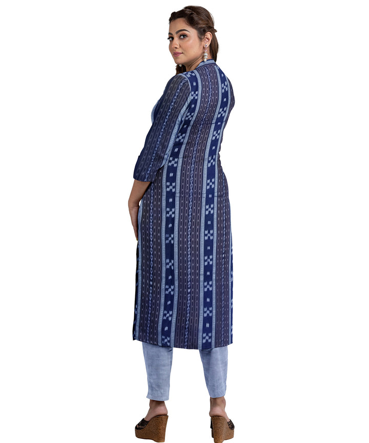 Navy blue handwoven cotton nuapatna dress material