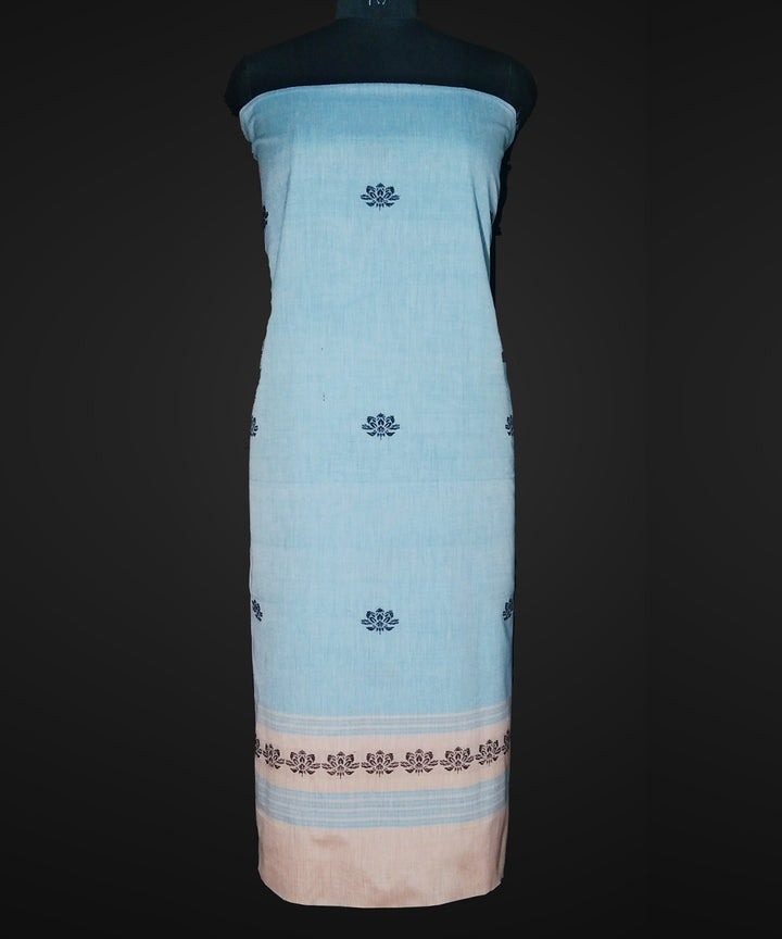 2.5 mtr sky blue white handwoven cotton bomkai kurta material
