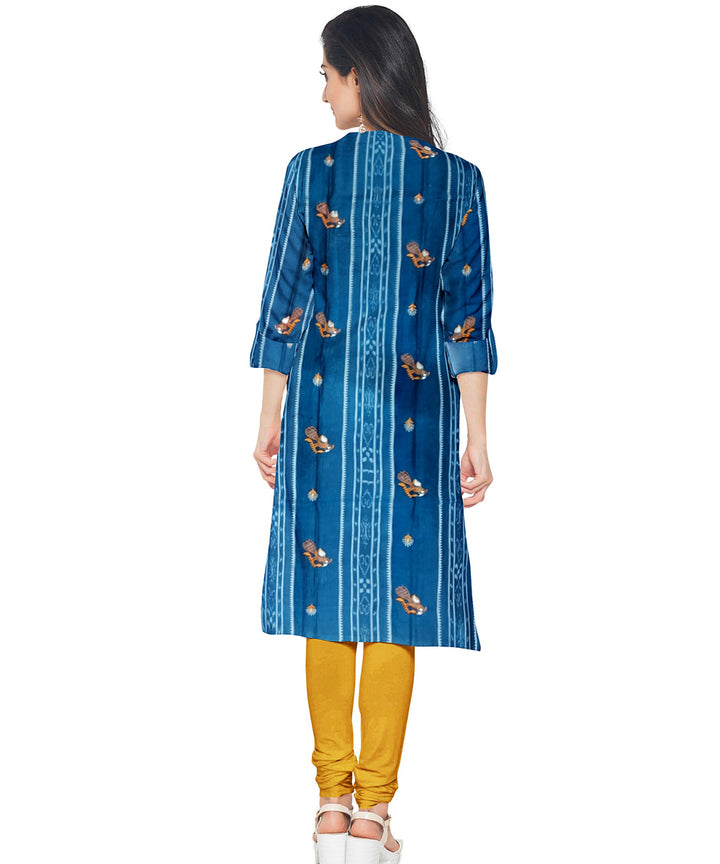 Navy blue yellow hand woven cotton nuapatna dress material