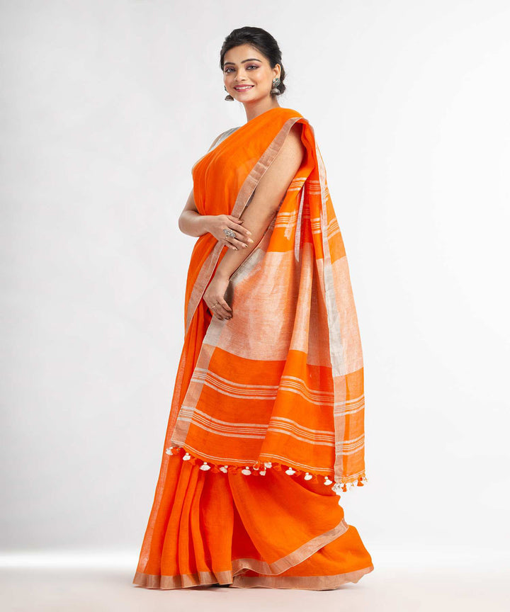 Orange handloom bengal linen saree