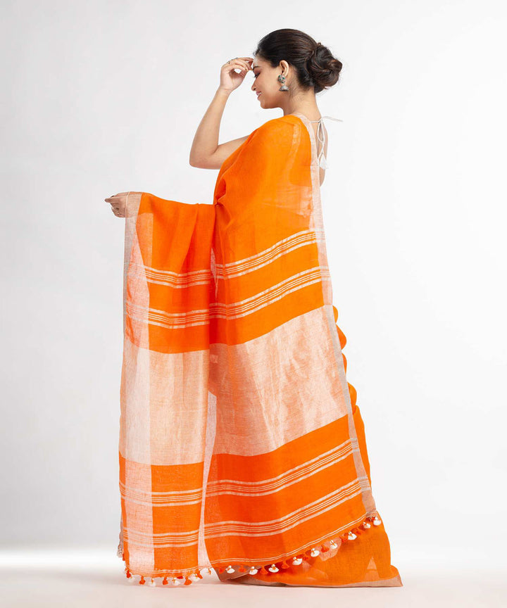 Orange handloom bengal linen saree