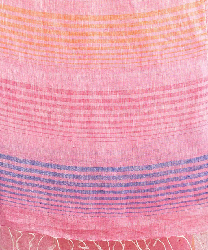 Pink handwoven bengal linen saree