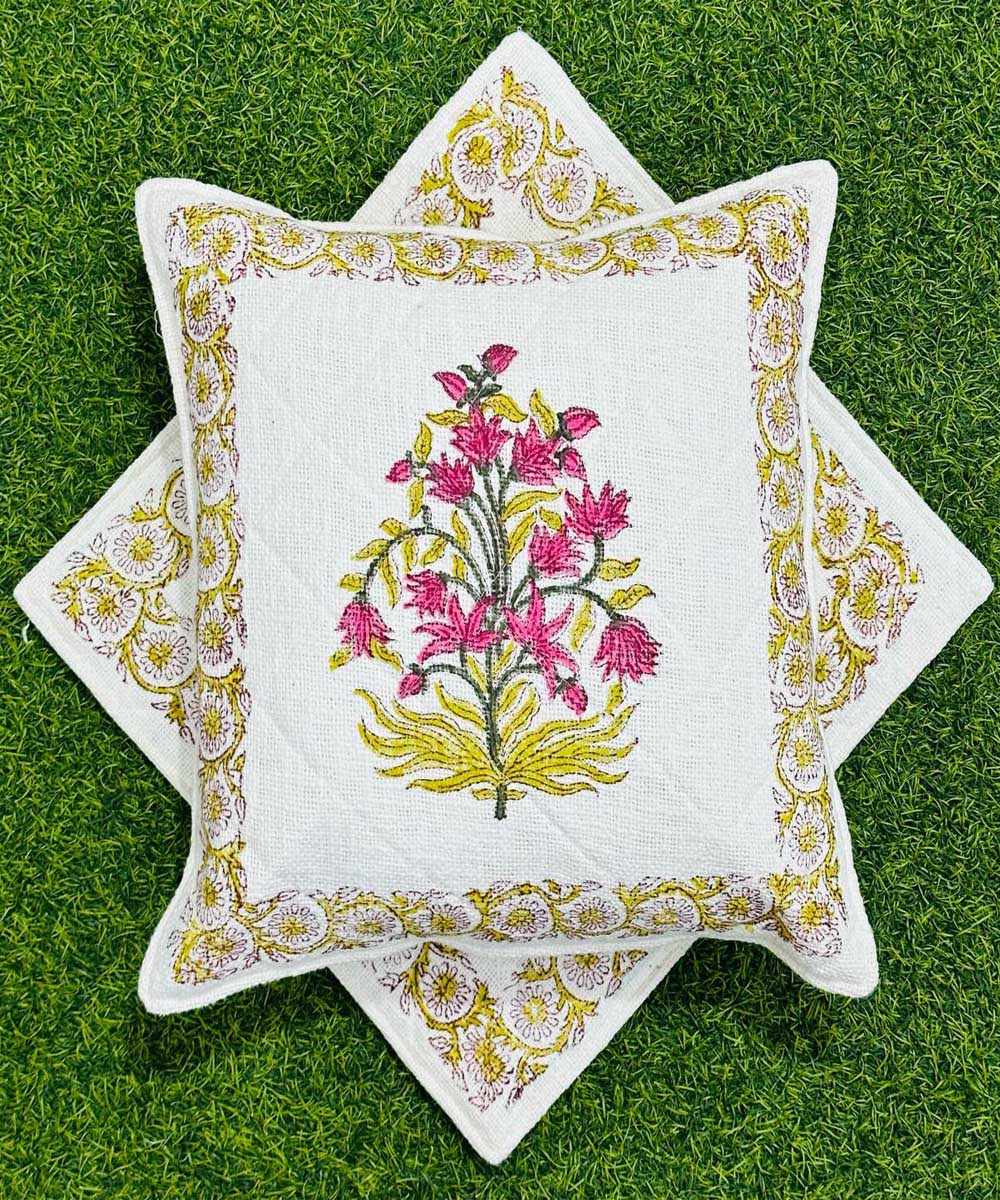 Multicolor hand block printed quilted foam cotton cushion cover