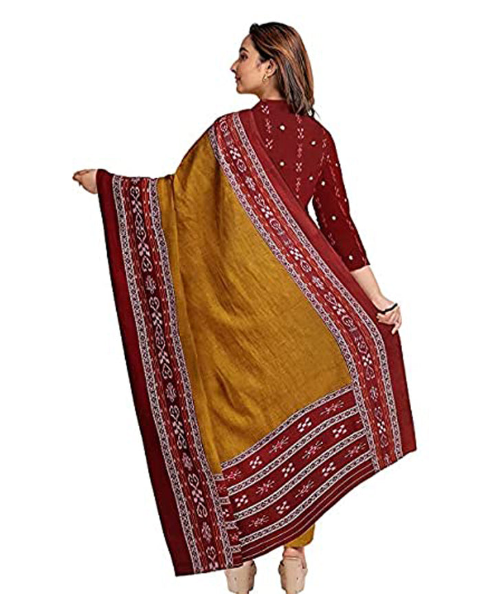 Maroon mustard handwoven cotton nuapatna dress material