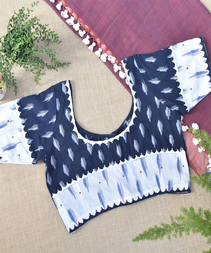 Blue handwoven ikat embroidered blouse