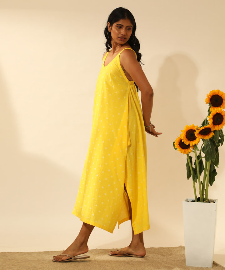 Yellow handcrafted bandhani cotton long dress
