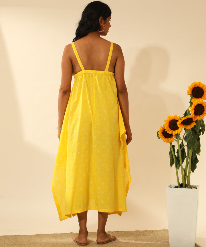 Yellow handcrafted bandhani cotton long dress