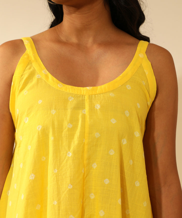 Yellow handcrafted bandhani cotton long dress