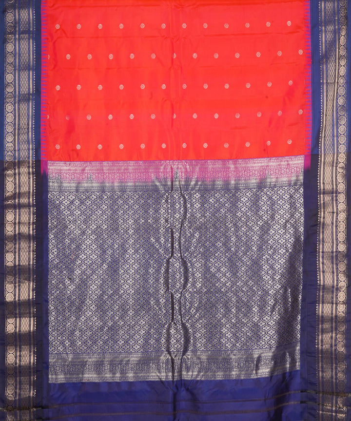 Red blue handwoven gadwal silk saree