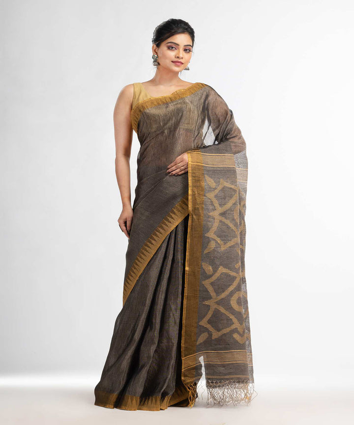 Grey handwoven bengal linen saree