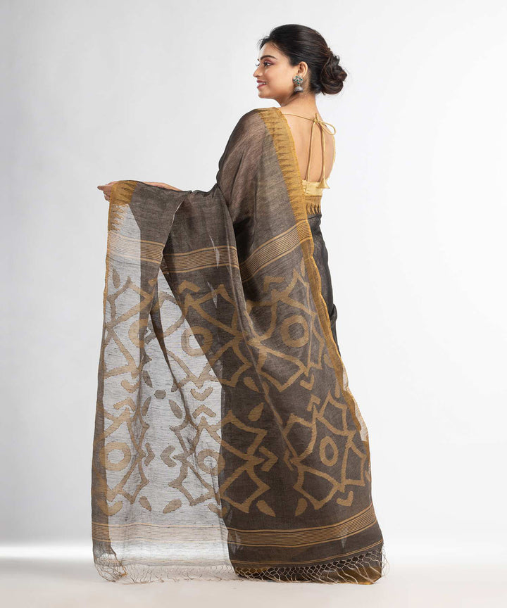 Grey handwoven bengal linen saree