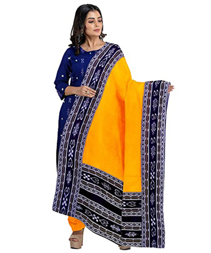 Dark blue yellow handwoven cotton nuapatna dress material