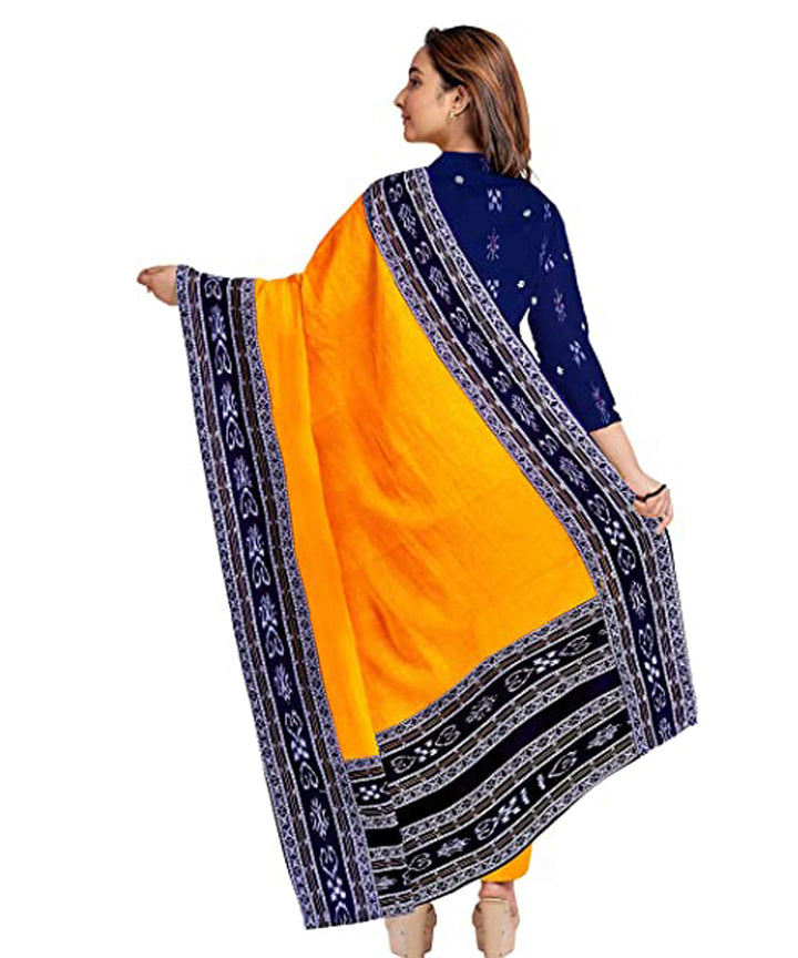 Dark blue yellow handwoven cotton nuapatna dress material