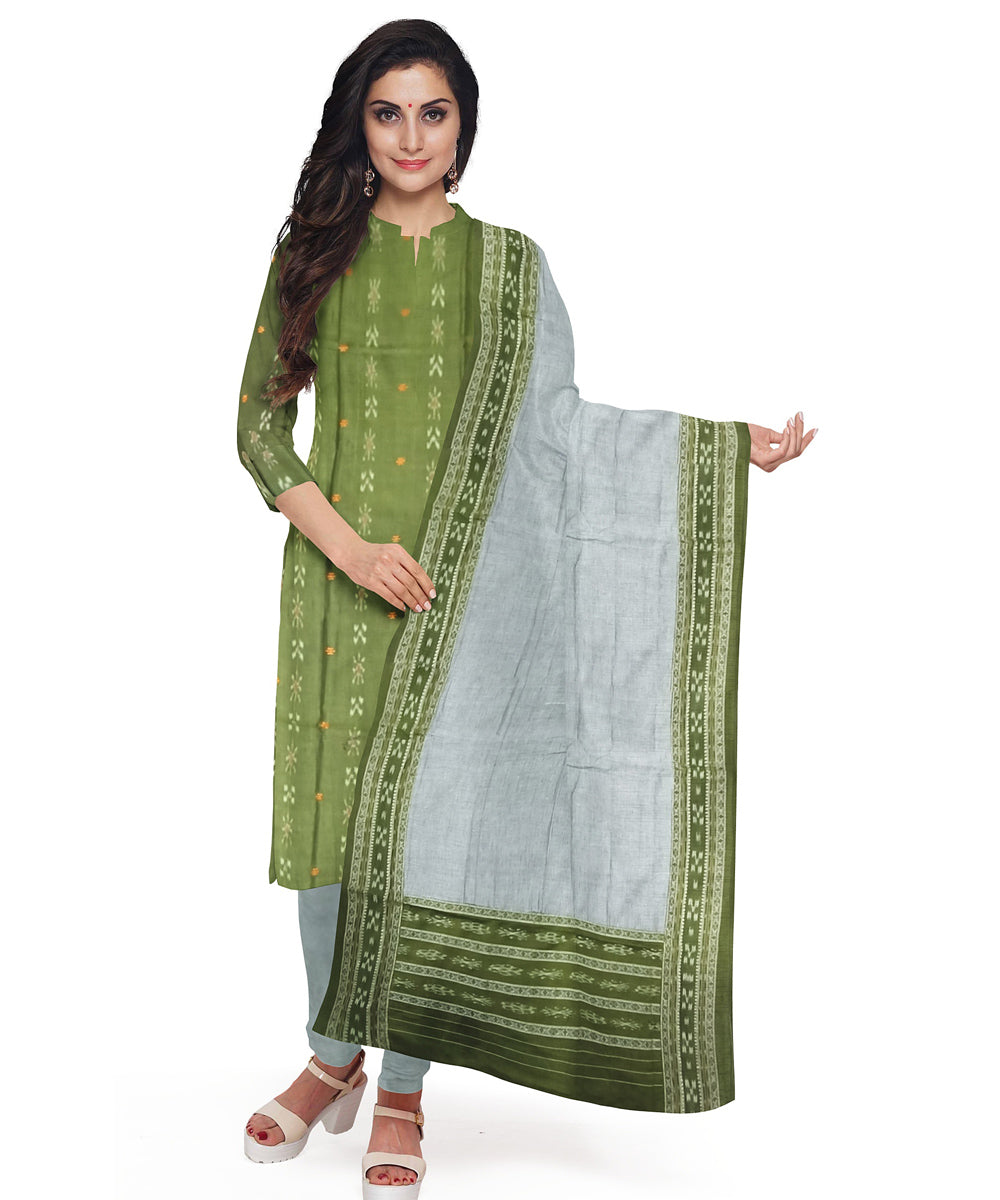 Olive green grey handwoven cotton nuapatna dress material