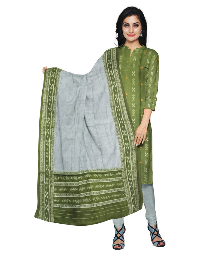 Olive green grey handwoven cotton nuapatna dress material