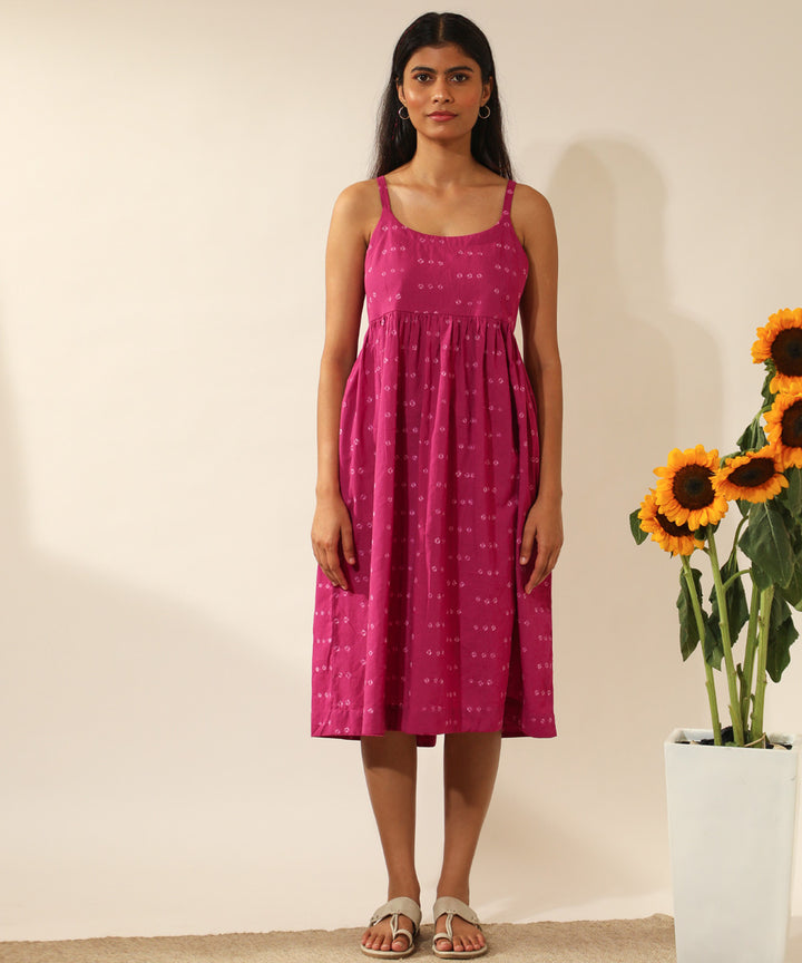 Pink handcrafted bandhani cotton knee length dress
