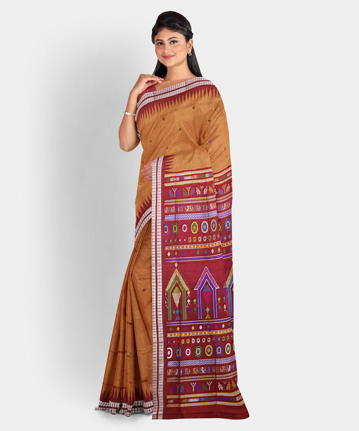Copper crayola multicolor silk handwoven bomkai saree