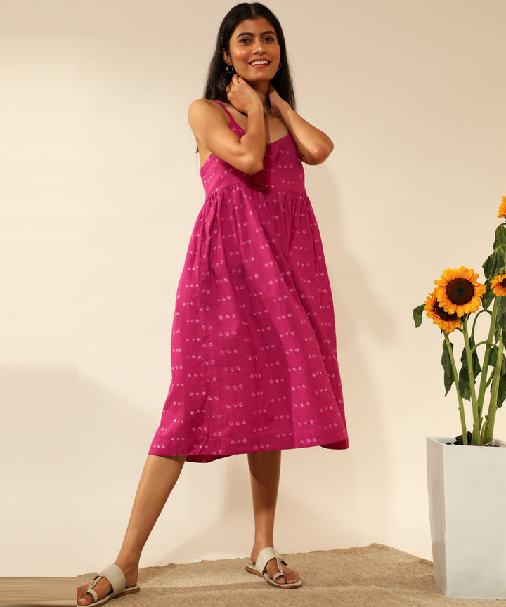 Pink handcrafted bandhani cotton knee length dress