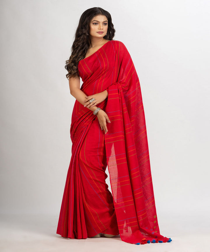 Red handwoven cotton bengal saree