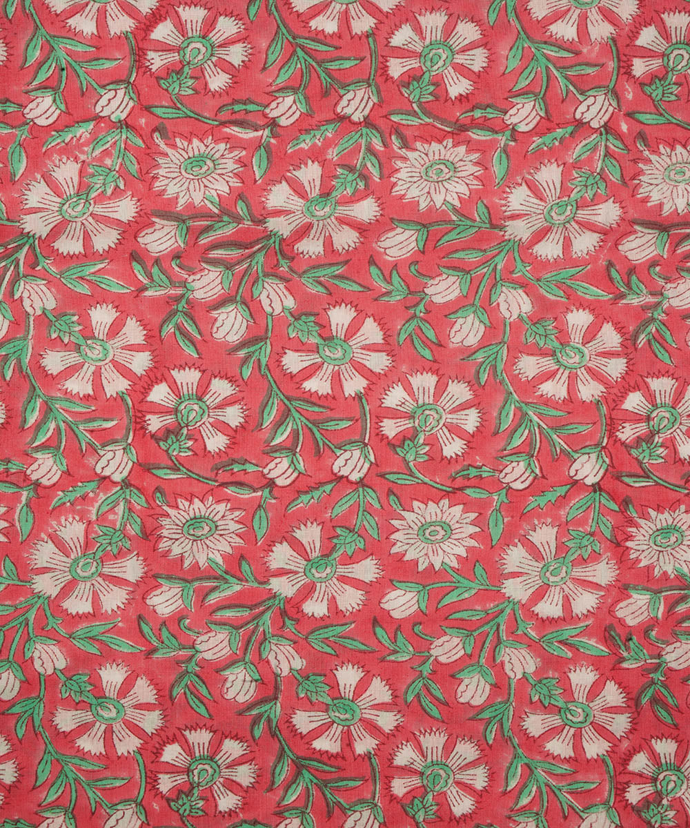 2.5 m maroon cotton hand block printed sanganeri kurta material