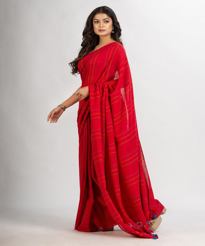 Red handwoven cotton bengal saree