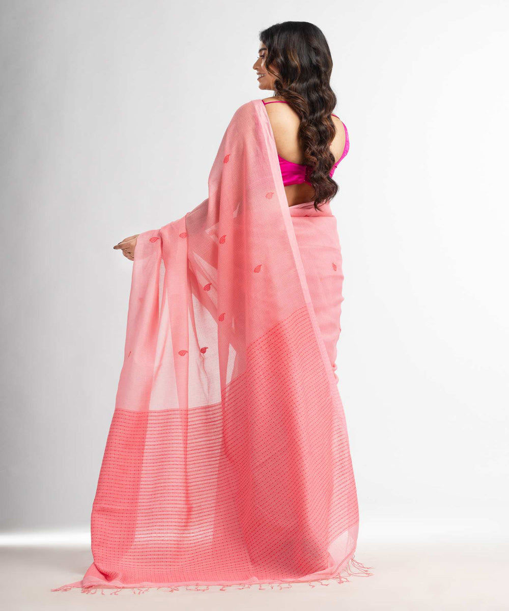 Quartz pink handwoven bengal cotton silk saree