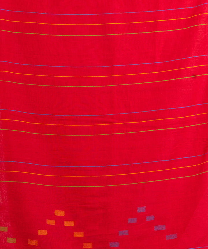 Red handwoven cotton bengal saree
