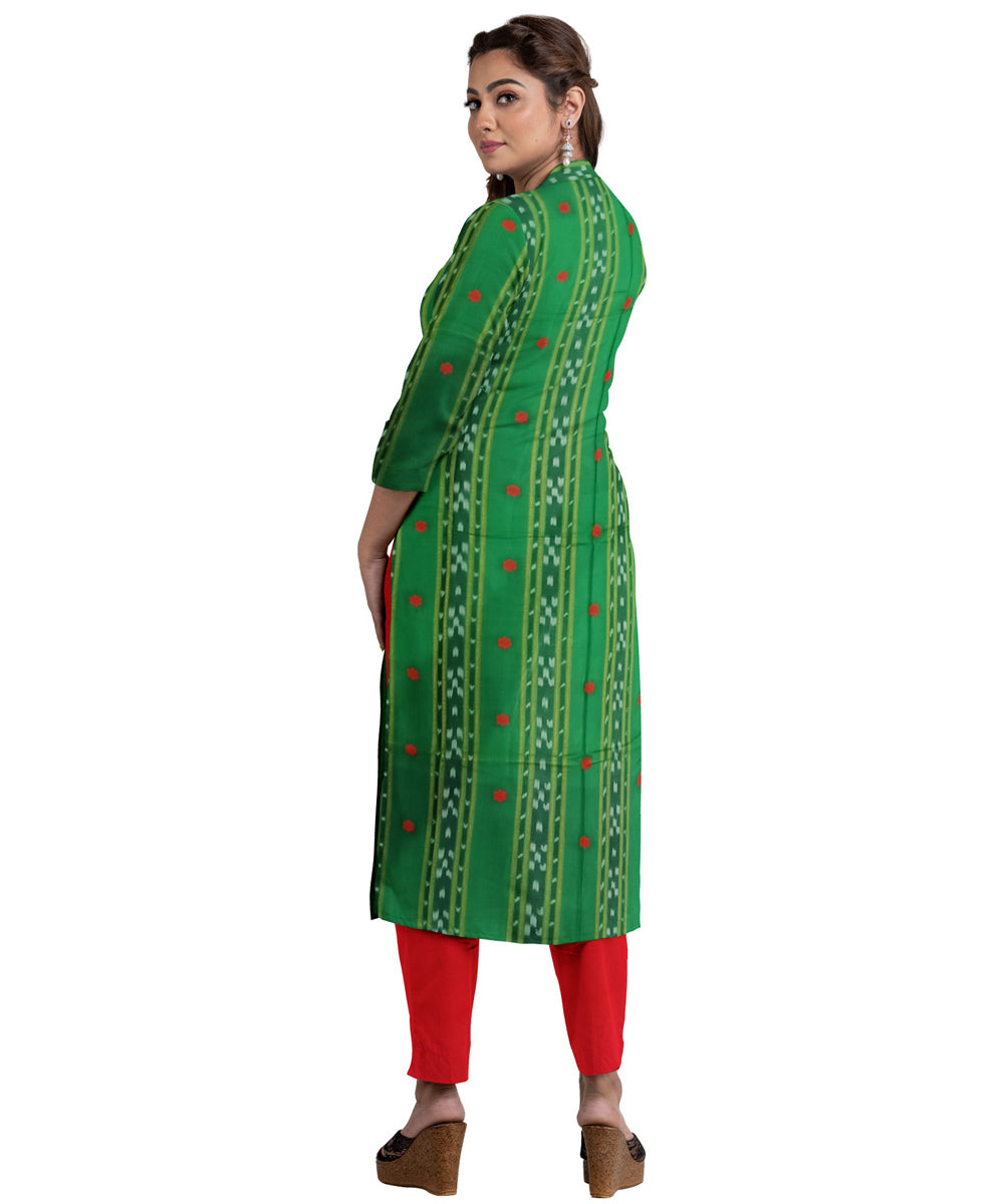 Light green orange handwoven cotton nuapatna dress material