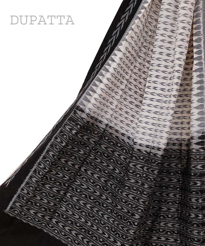 Off white black handloom cotton sambalpuri dupatta