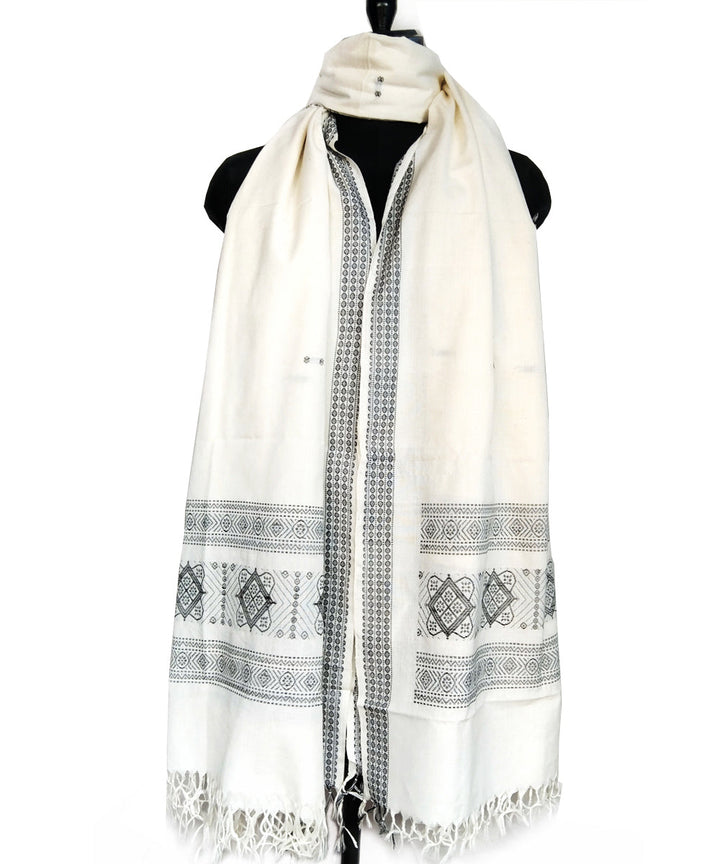 Offwhite black handwoven cotton bomkai dupatta