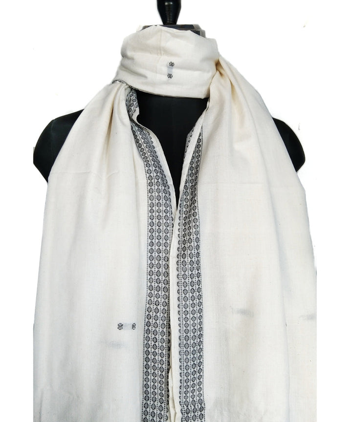 Offwhite black handwoven cotton bomkai dupatta