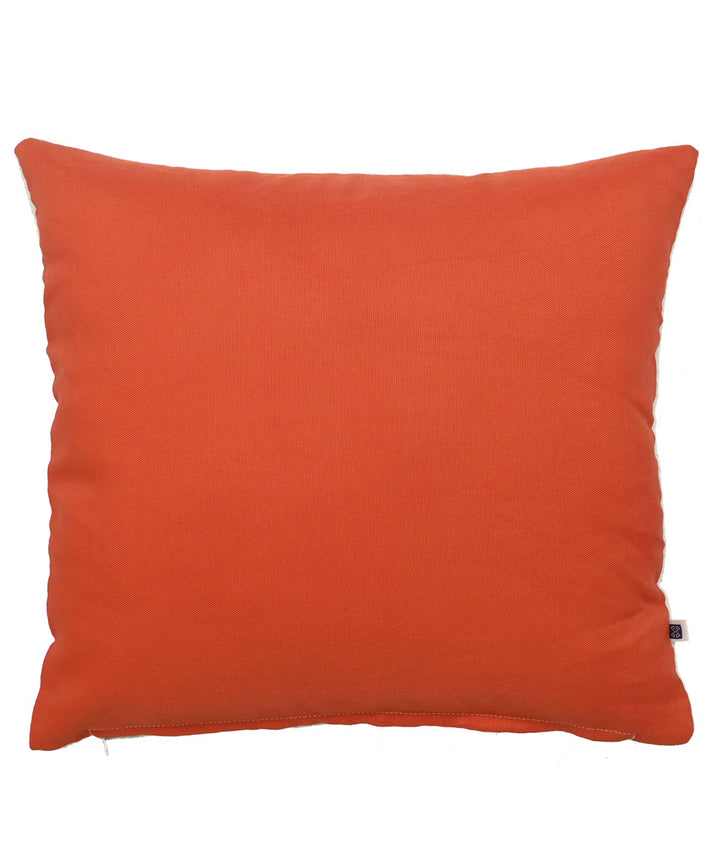 Offwhite orange hand embroidered cotton cushion cover