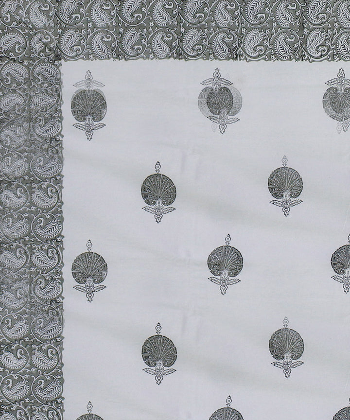 White grey hand block printed king size cotton double bedsheet