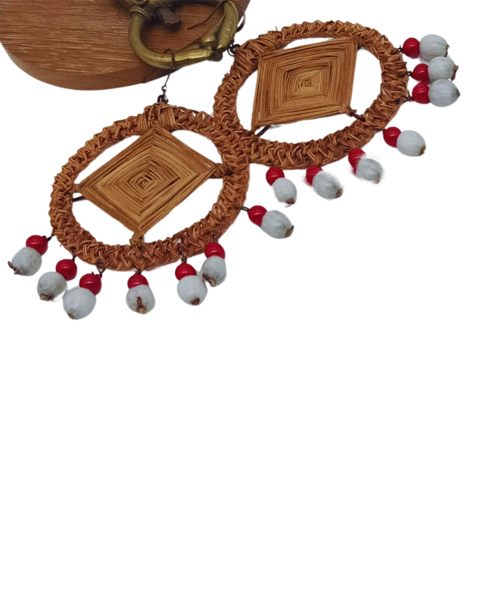 Brown red grey palm fibre seeds handcrafted earring