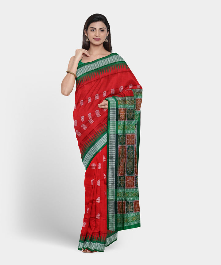 Ruby red multicolor silk handwoven bomkai saree