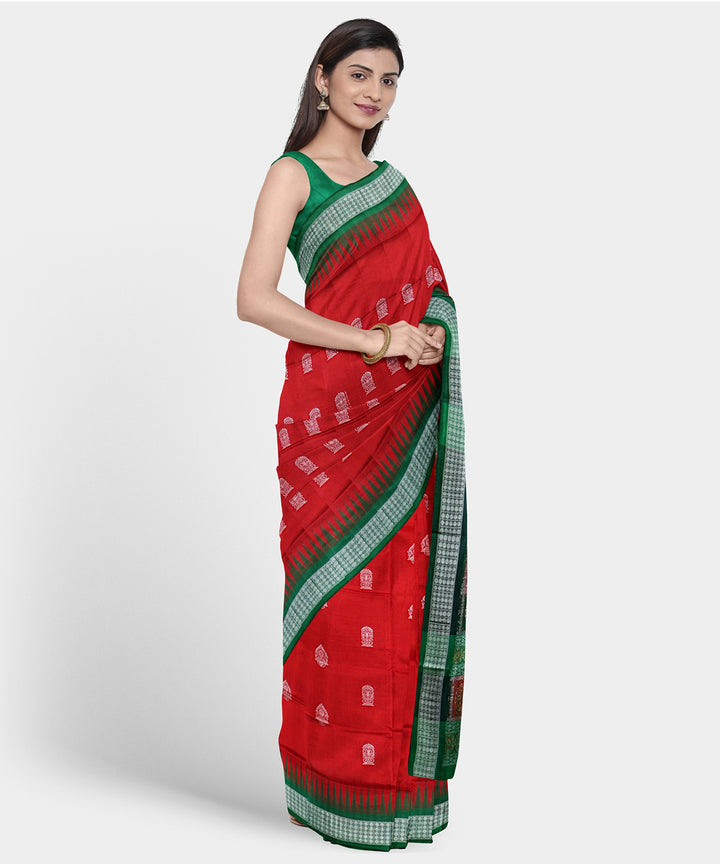 Ruby red multicolor silk handwoven bomkai saree