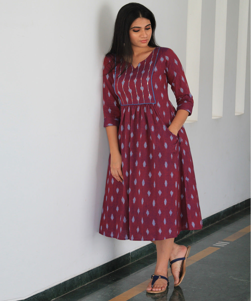pochampally dress designs Stunning Pochampally silk kurti, Pochampally is another form of the ikat dyeing process, which is a resist-dyeing technique. The yarns of the fabric are dyed separately, creating shapes and